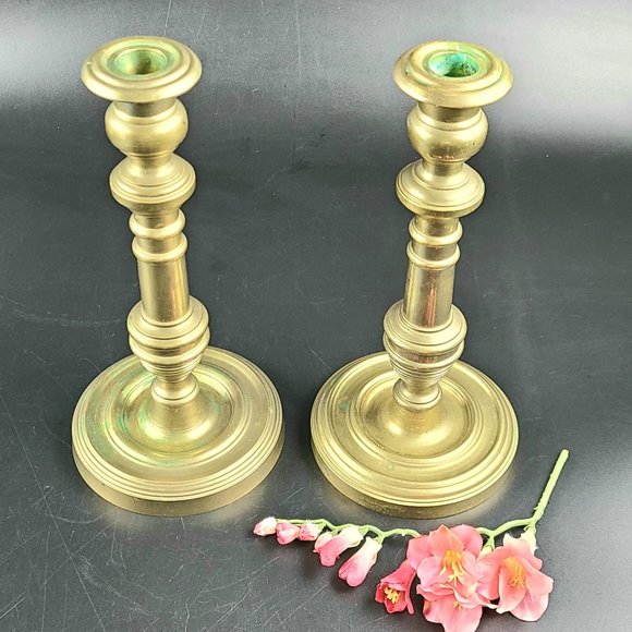 Vintage Solid Brass Heavy Candlestick Holders - Made in China - Set of 2 - Picture 3 of 8